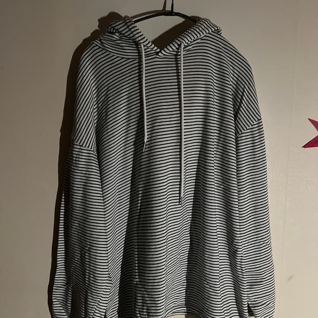 스트링 오버핏 스트라이프 후드티