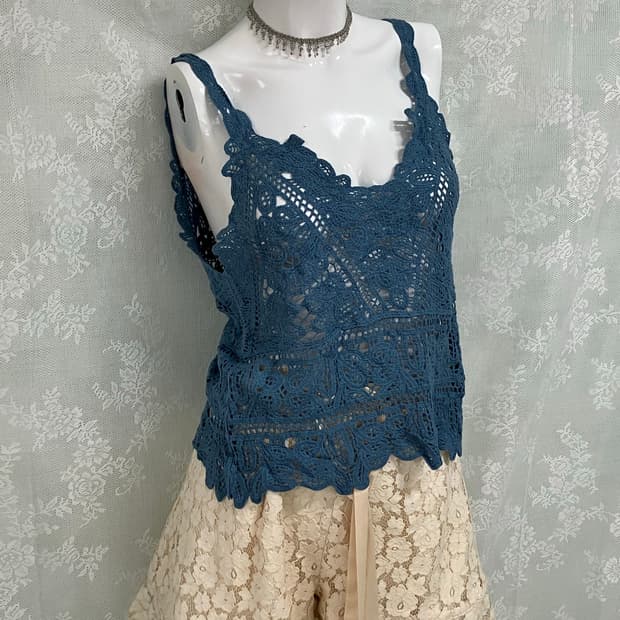 빈티지 크로셰 레이어드 나시 1113 모리걸 y2k 스트릿 갸루 펑키 일