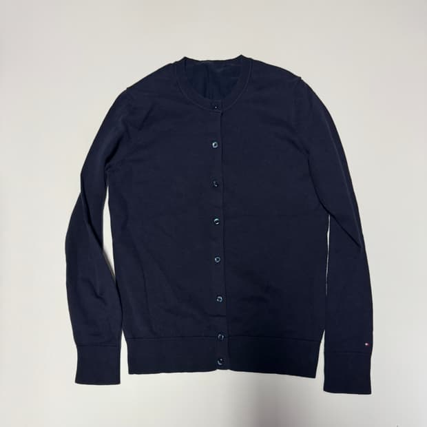 여성 타미힐피거 피마 코튼 라운드 가디건 네이비 44 55