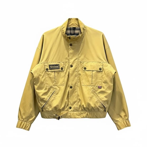 벨스타프 모터사이클 필드 자켓 앞면 로고4포켓 벨티드 디테일 노랑