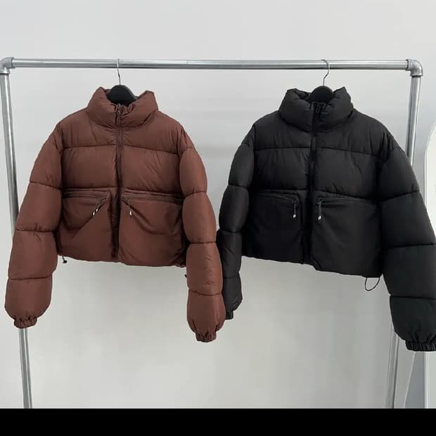 브릭 브라운 빅포켓 숏패딩