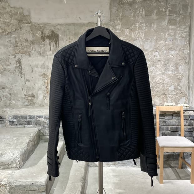 보다 스킨 블랙 슬림 핏 라이더 레더 자켓