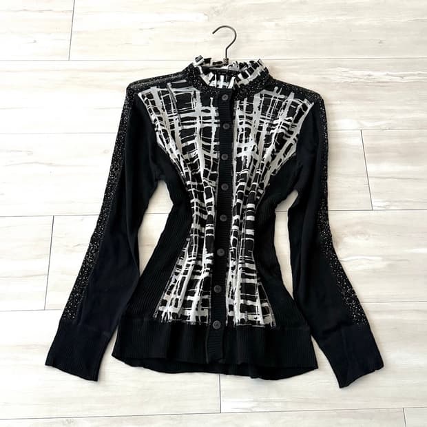 Black Graphic Knit mesh zip-up