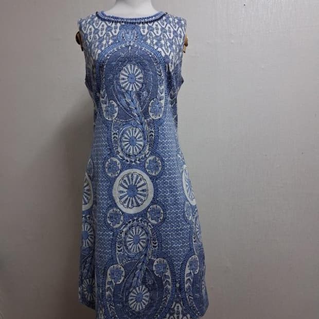 일본빈티지 Derhy 비즈보석 라운드넥 블루 민소매원피스 미디55
