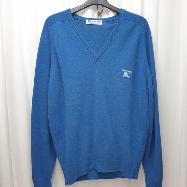 90s 버버리 램스울 브이넥 니트 블루 42