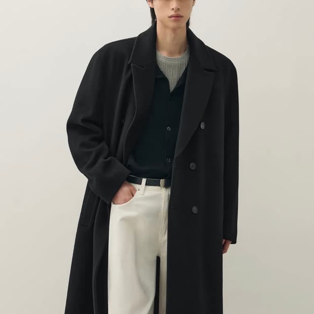 드로우핏 프리미어 퓨어 캐시미어 로브 더블 코트 블랙 S 새상품