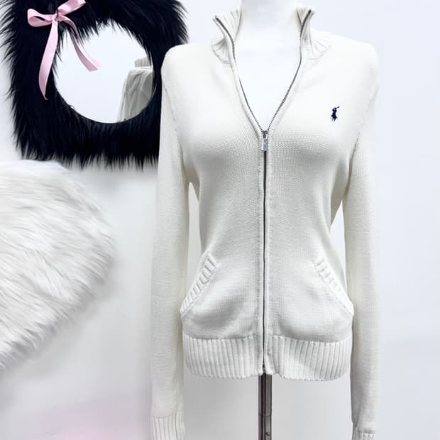폴로 화이트 니트집업 