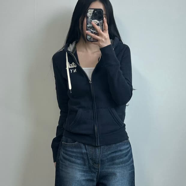 아베크롬비 y2k 와투케 딱붙 네이비 후드집업