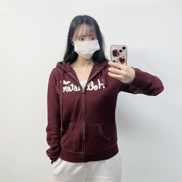 홀리스터 스펠 로고 후드집업 버건디