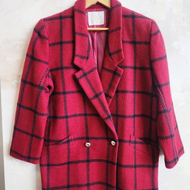 일본빈티지 체크 도톰 울 자켓