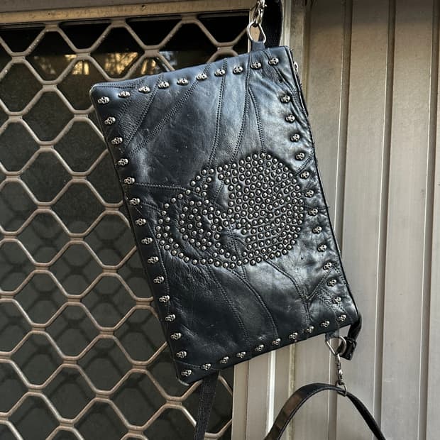 Skull stud punk leather cross bag