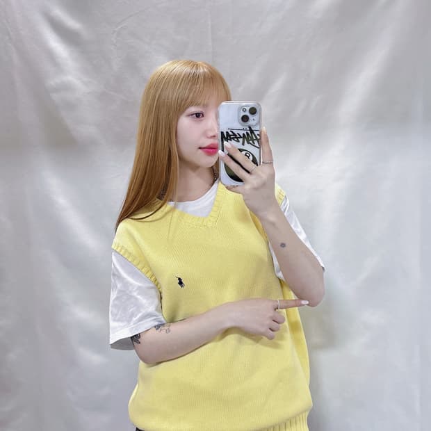 폴로 랄프로렌 연노랑 포니 니트조끼 