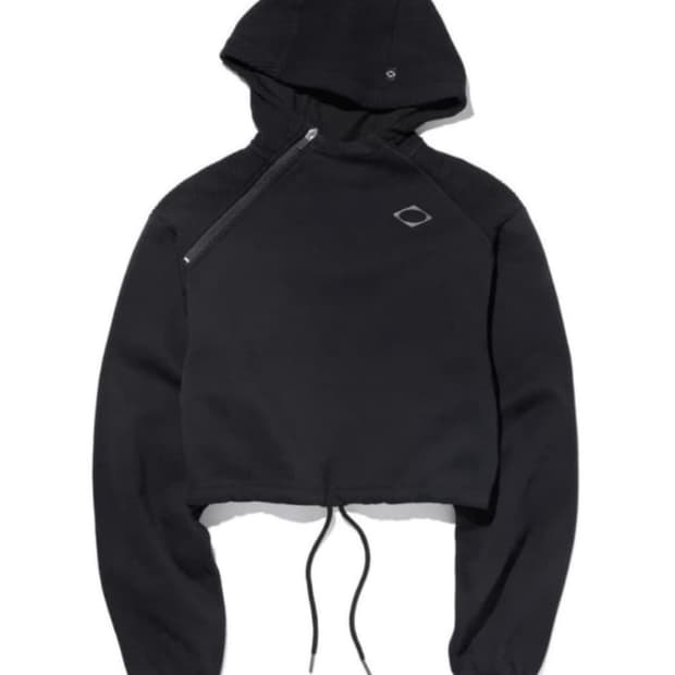 미스치프 크롭 사이드 집 후드 블랙