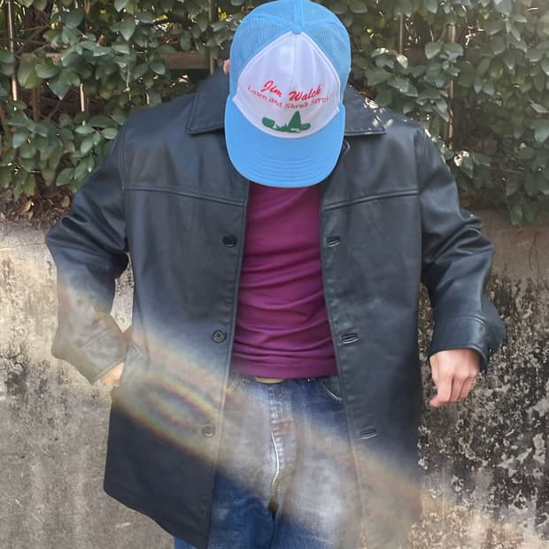  90-00s Old GAP Leather Black Car Coat