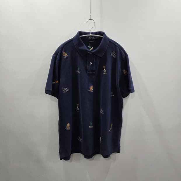 폴로랄프로렌 피케 카라 멀티자수 반팔티 네이비 L