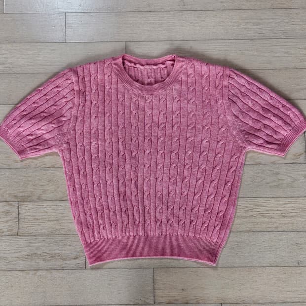 아뜨랑스 마리 캐시울 케이블 반팔 니트 [Pink/Free]