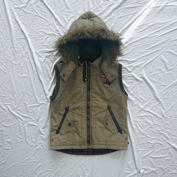 Vintage Faux Fur Hooded Utility Vest