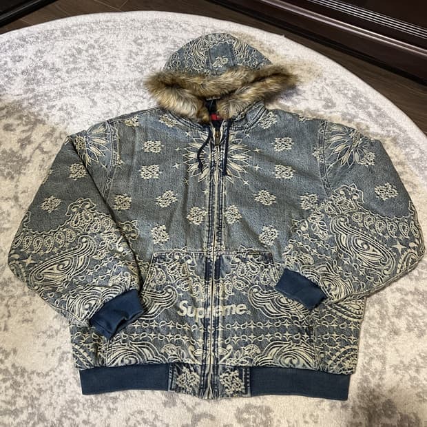 슈프림 반다나 자카드 데님 후드집업 워크 자켓