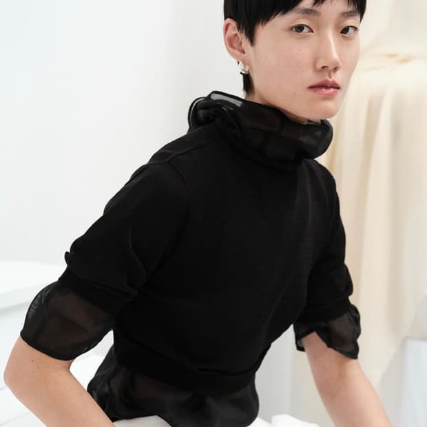 AMOMENTO / SHEER CROPPED KNIT BK