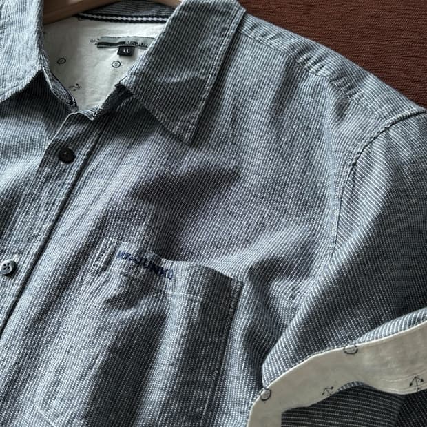 Natural cotton linen narrow stripe shirt
