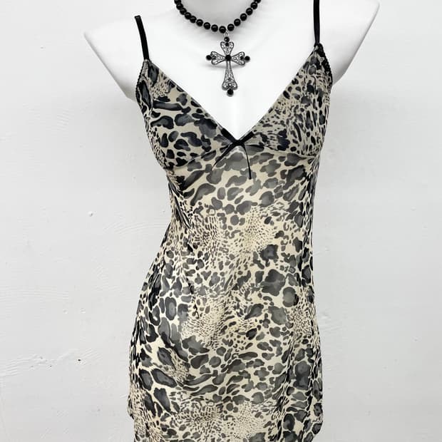 갸루 블랙 레오파드 메쉬 원피스