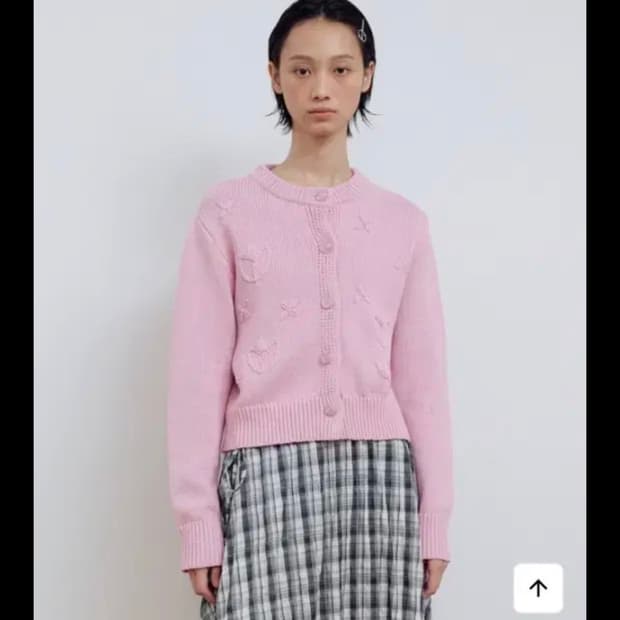새제품/ 마조네 튤립 아플리케 가디건 핑크