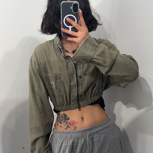 L 칼하트 빈티지 크롭 셔츠 자켓 카키