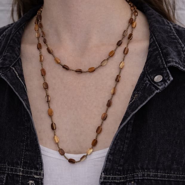 빈티지 브라운 비즈 롱 목걸이 레이어드 y2k