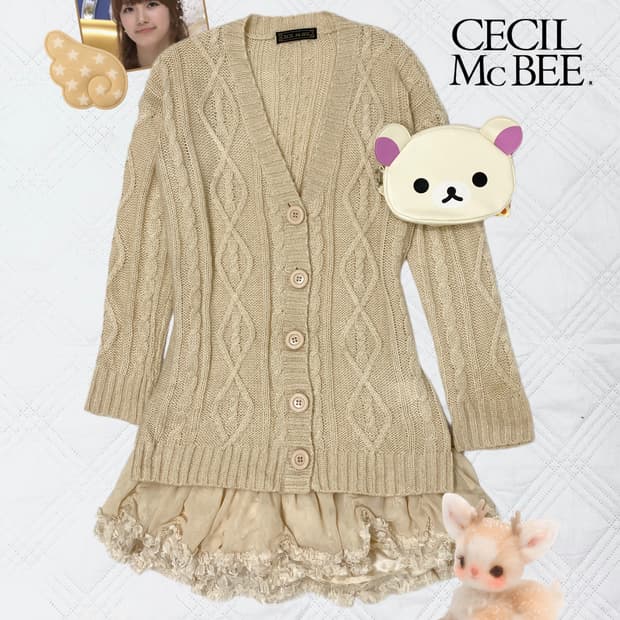 ꒰ঌ 세실맥비 코리락쿠마 니트 가디건 ໒꒱