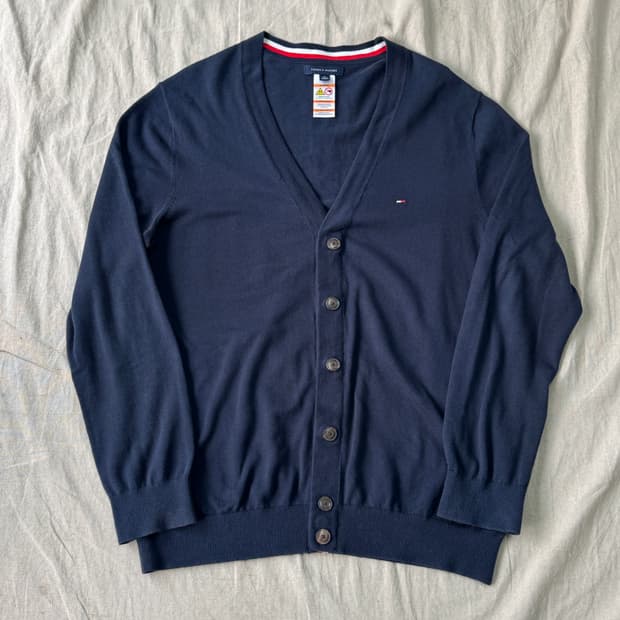 타미힐피거 삼선 자석 네이비 가디건 XL