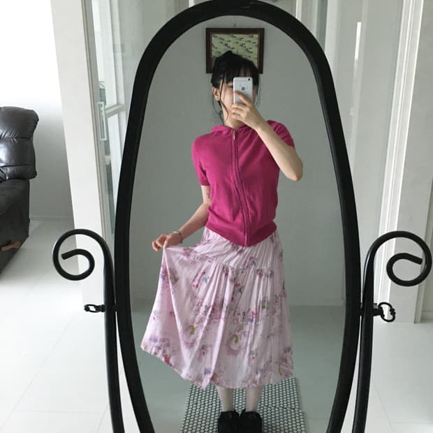 pink floral skirt
