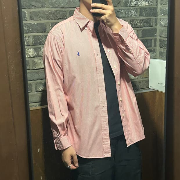 L) 폴로 랄프로렌 클래식핏 레드 스트라이프 포플린 셔츠