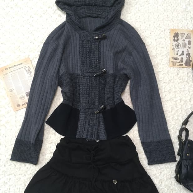 jpn vintage duffle knit hood cardigan