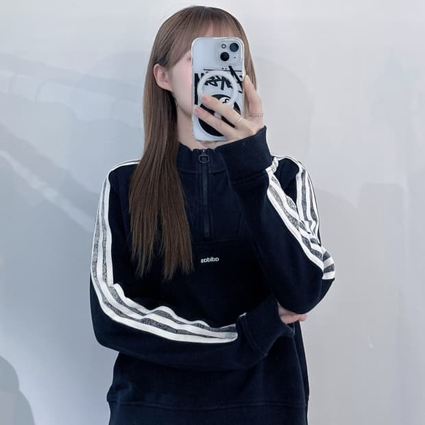 아디다스 스펠로고 블랙 삼선 반집업