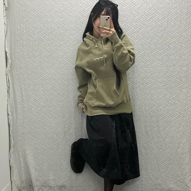 챔피언 리버스위브 올리브 카키 말차 후드티 L C06802