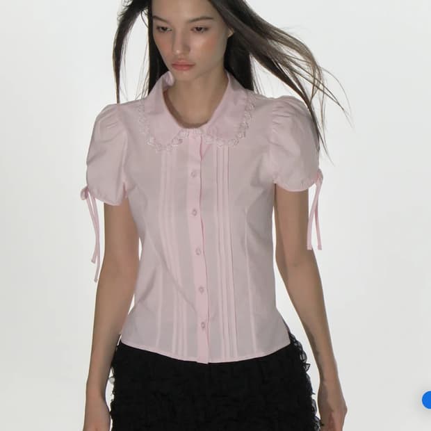 크랭크 레이스 카라 블라우스 핑크 양산형 히메갸루깔