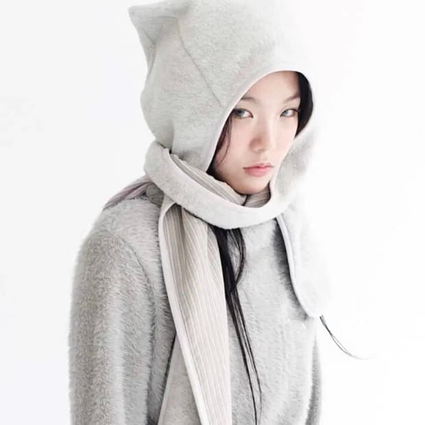 샵페어리 후드 머플러 멜란지그레이