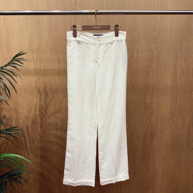 폴로 랄프 로렌 와이드 슬랙스 린넨 팬츠 투버튼 디테일 아이보리