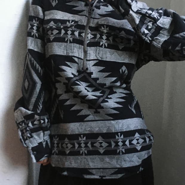 RRL 더블알엘 블랙 나바호 패턴 하프 집업 