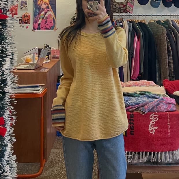 스트라이프 울 슬리브 니트 [무배]