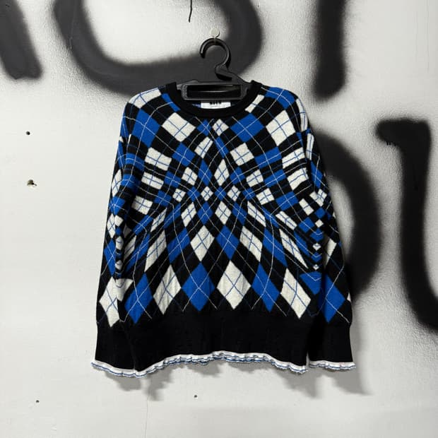 MSGM 백화점판 아가일 풀 패턴 그런지 울 혼방 니트