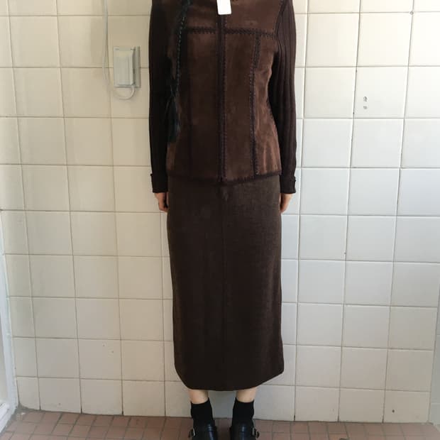 Suede layered ribbed knit zip up