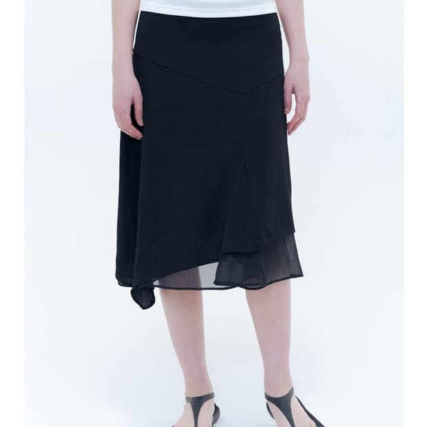 미세키서울 organza layered midi skirt black