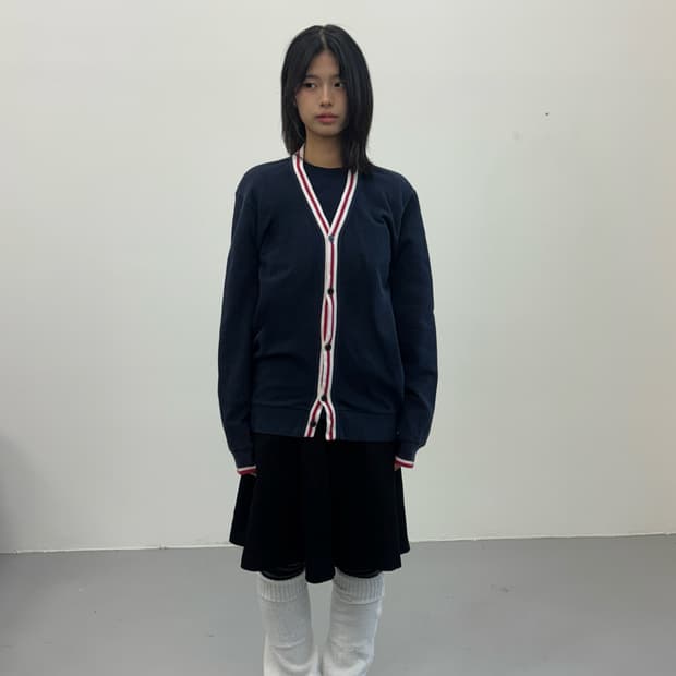 BEAMS Navy V-Neck Cotton Cardigan