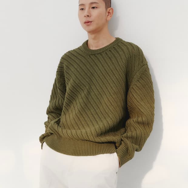 르마드 오블리크 시스루 라운드 니트 그린 2 사이즈 M