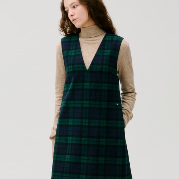 드파운드 울 블렌디드 체크 원피스