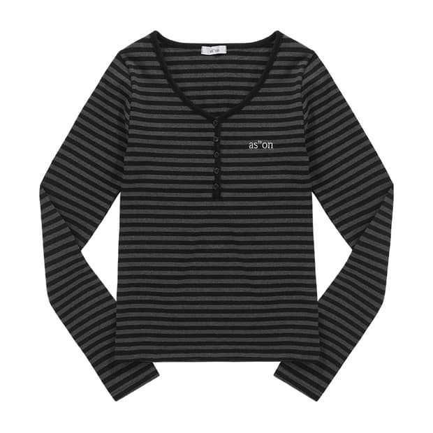 애즈온 스트라이프 헨리넥 긴팔 티셔츠 새상품