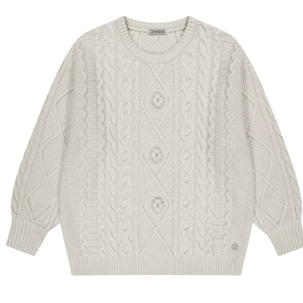 코이세이오 POMPOM CABLE KNIT IVORY