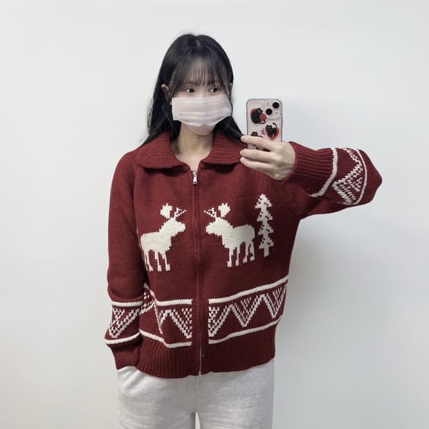 Le pitta 노르딕 코위찬 니트 집업 레드