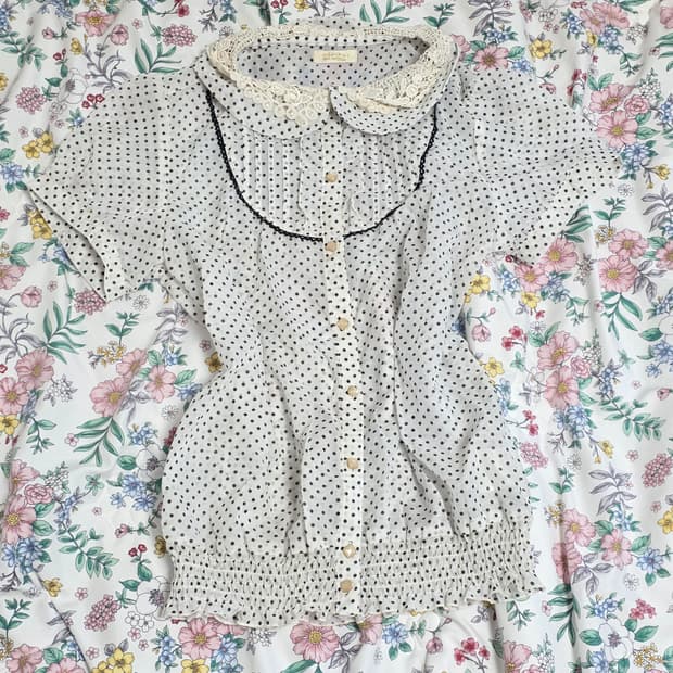 titty&co 일본빈티지)양산형st 모리걸 도트 레이스 벌룬셔츠블라우스